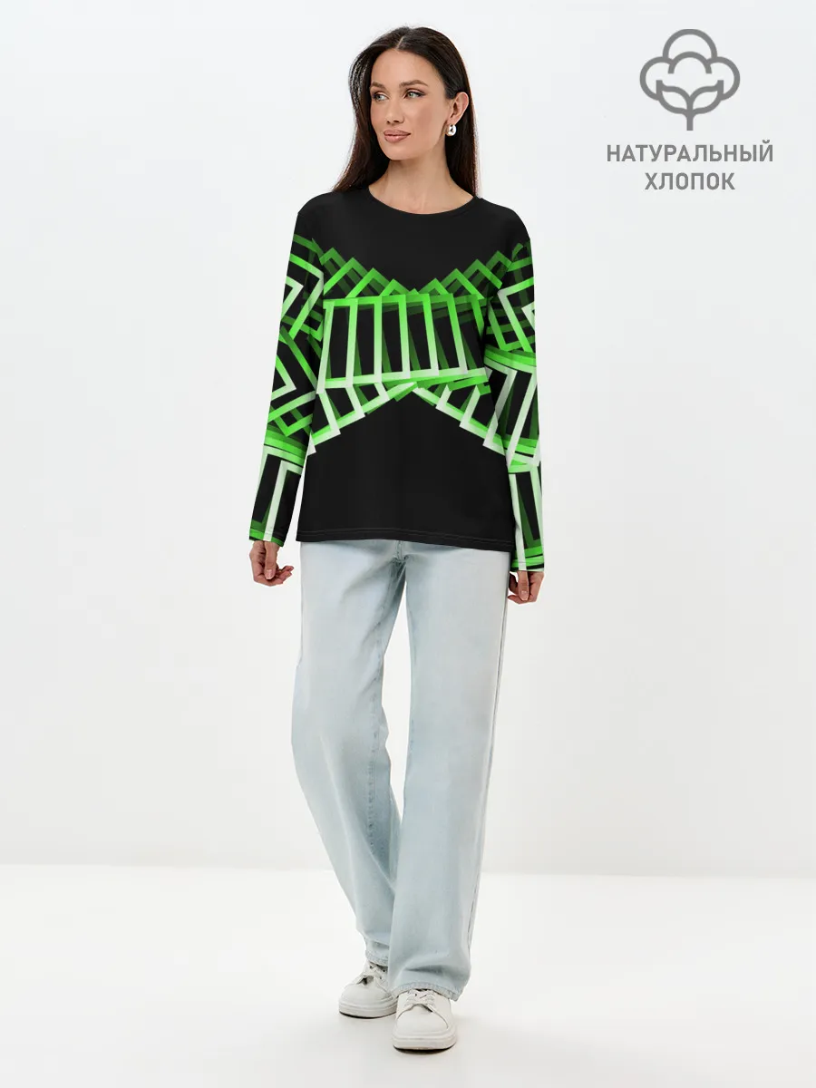 Лонгслив женский. Хлопок / Неоновые квадраты