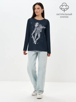 Лонгслив женский. Хлопок / Космонавт на скейте