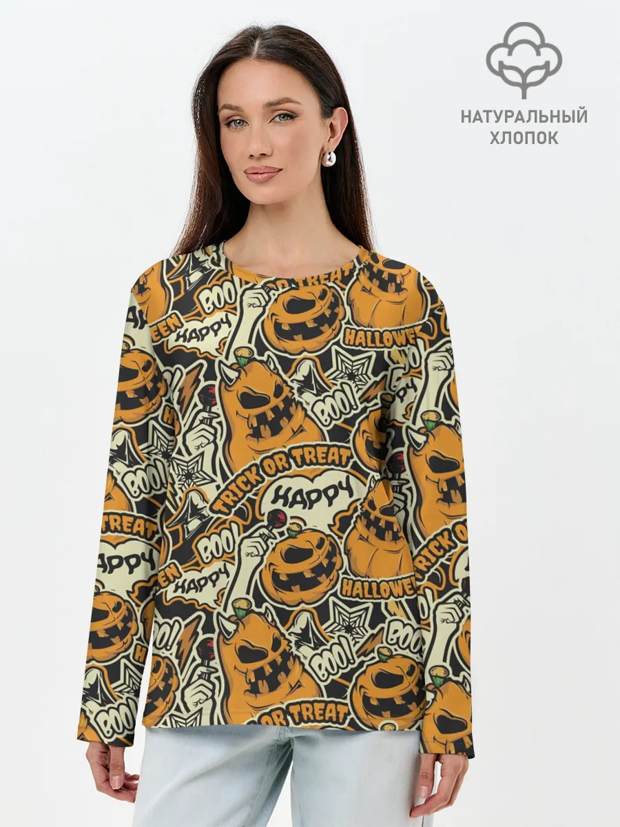 Лонгслив женский. Хлопок / Хэллоуин