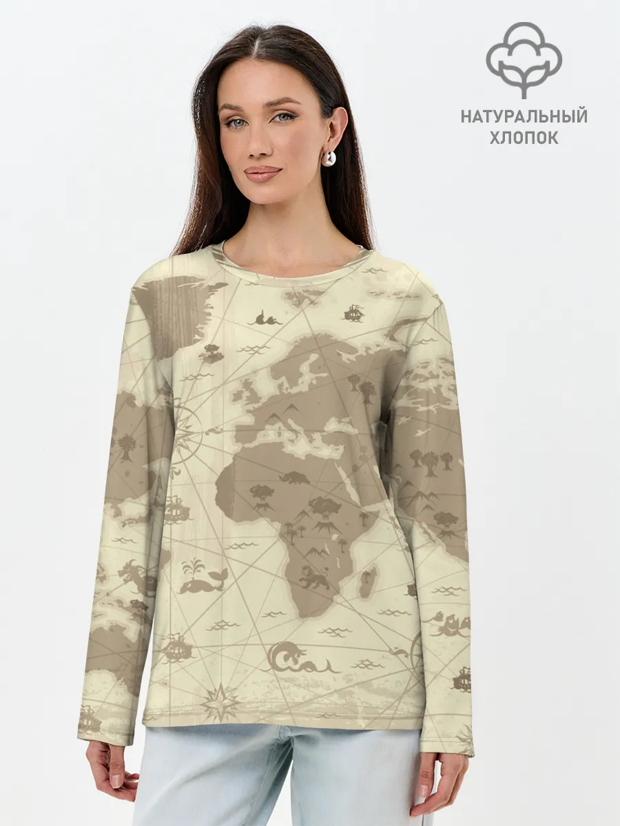 Лонгслив женский. Хлопок / Карта мира