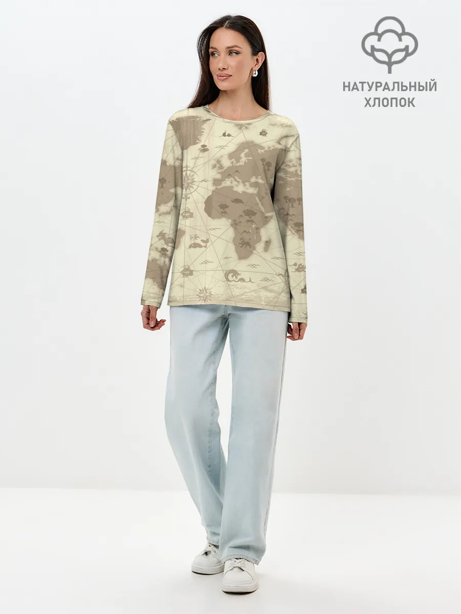 Лонгслив женский. Хлопок / Карта мира