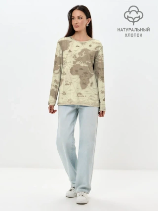 Лонгслив женский. Хлопок / Карта мира