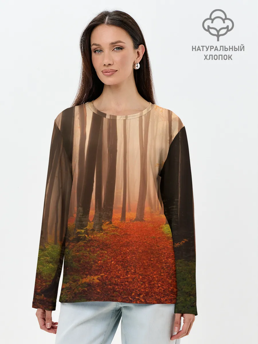 Лонгслив женский. Хлопок / Осенний лес
