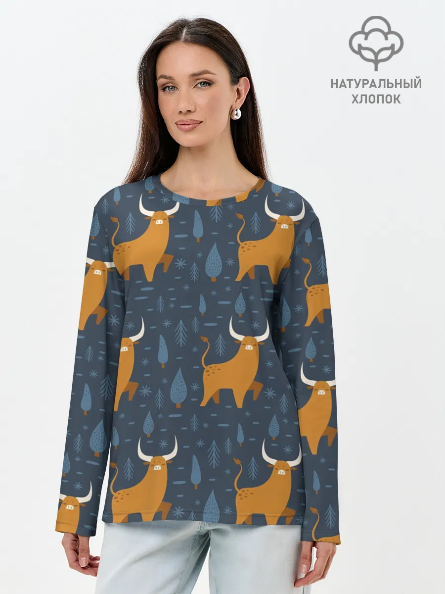 Лонгслив женский. Хлопок / Быки