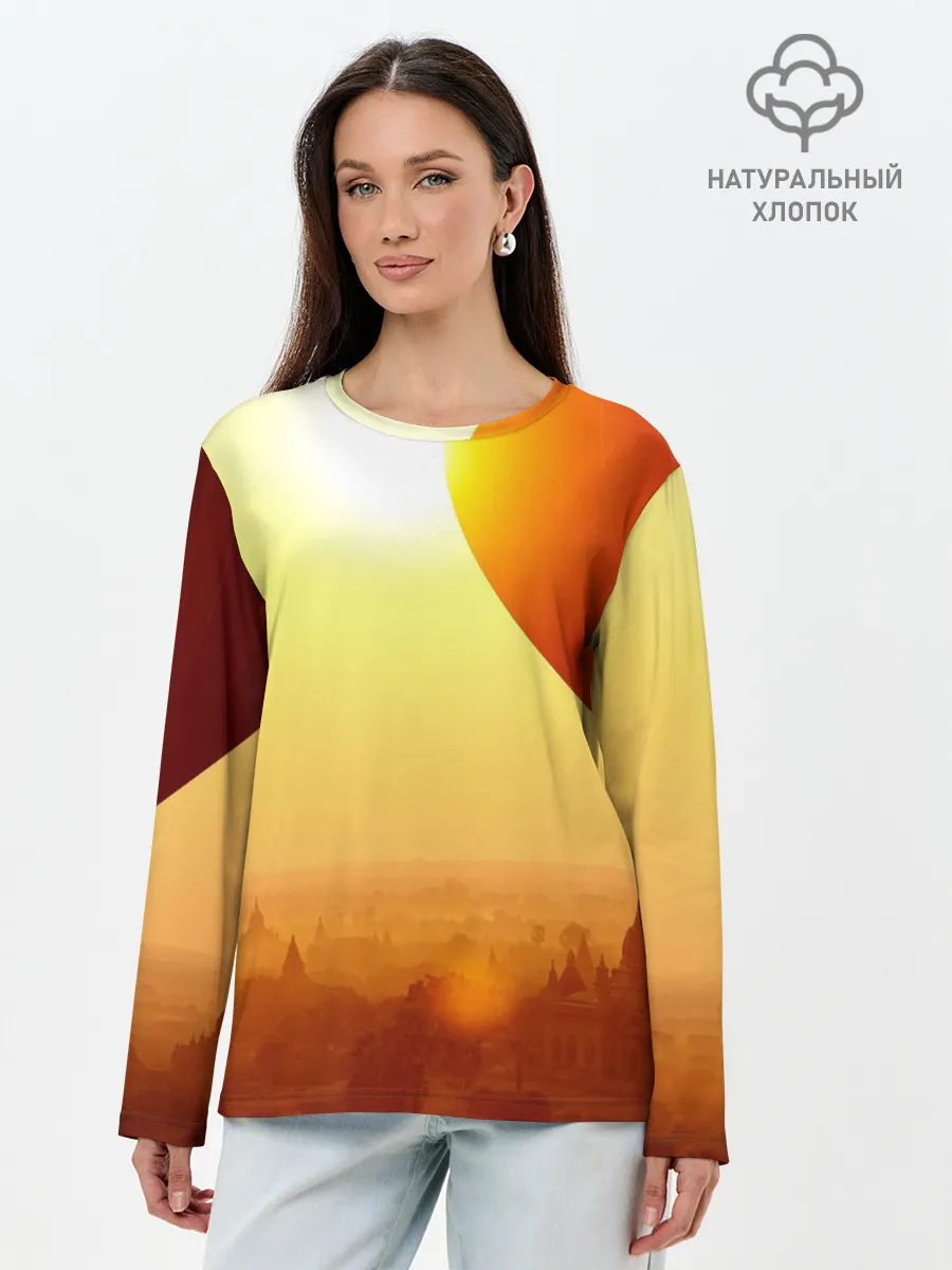 Лонгслив женский. Хлопок / Город в пустыне