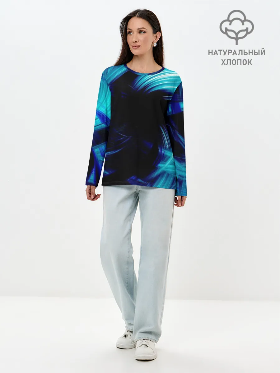 Лонгслив женский. Хлопок / Неоновый вихрь