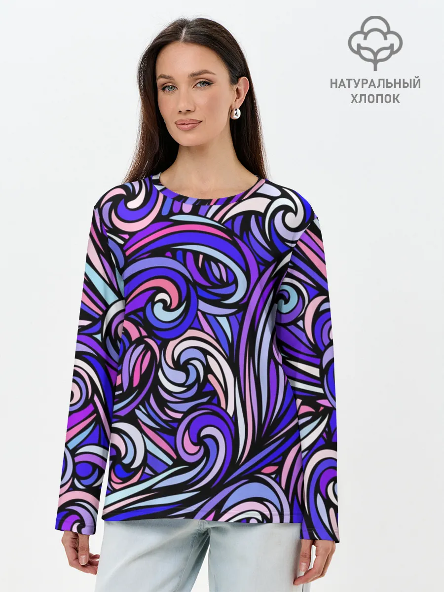 Лонгслив женский. Хлопок / Волны