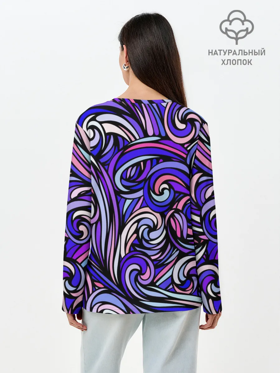 Лонгслив женский. Хлопок / Волны