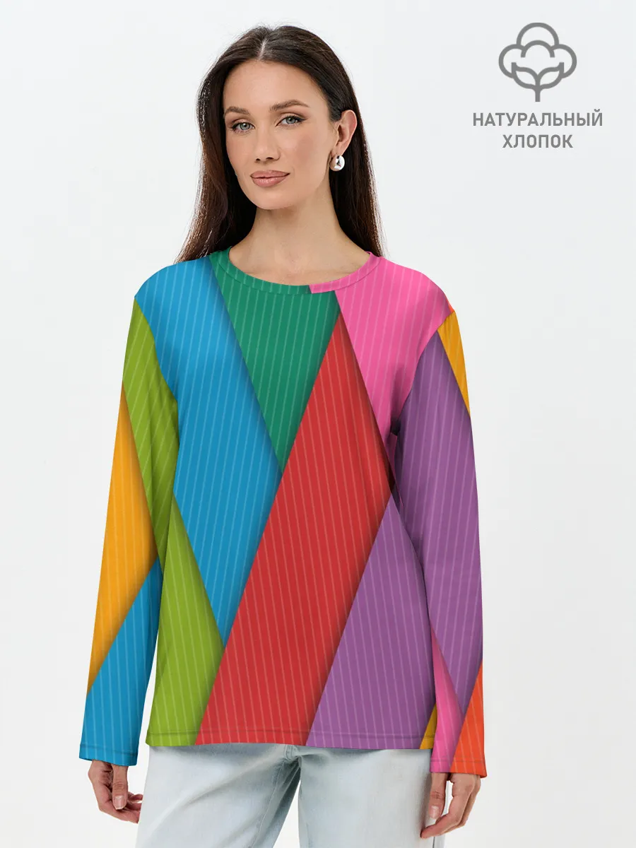 Лонгслив женский. Хлопок / Разноцветный узор