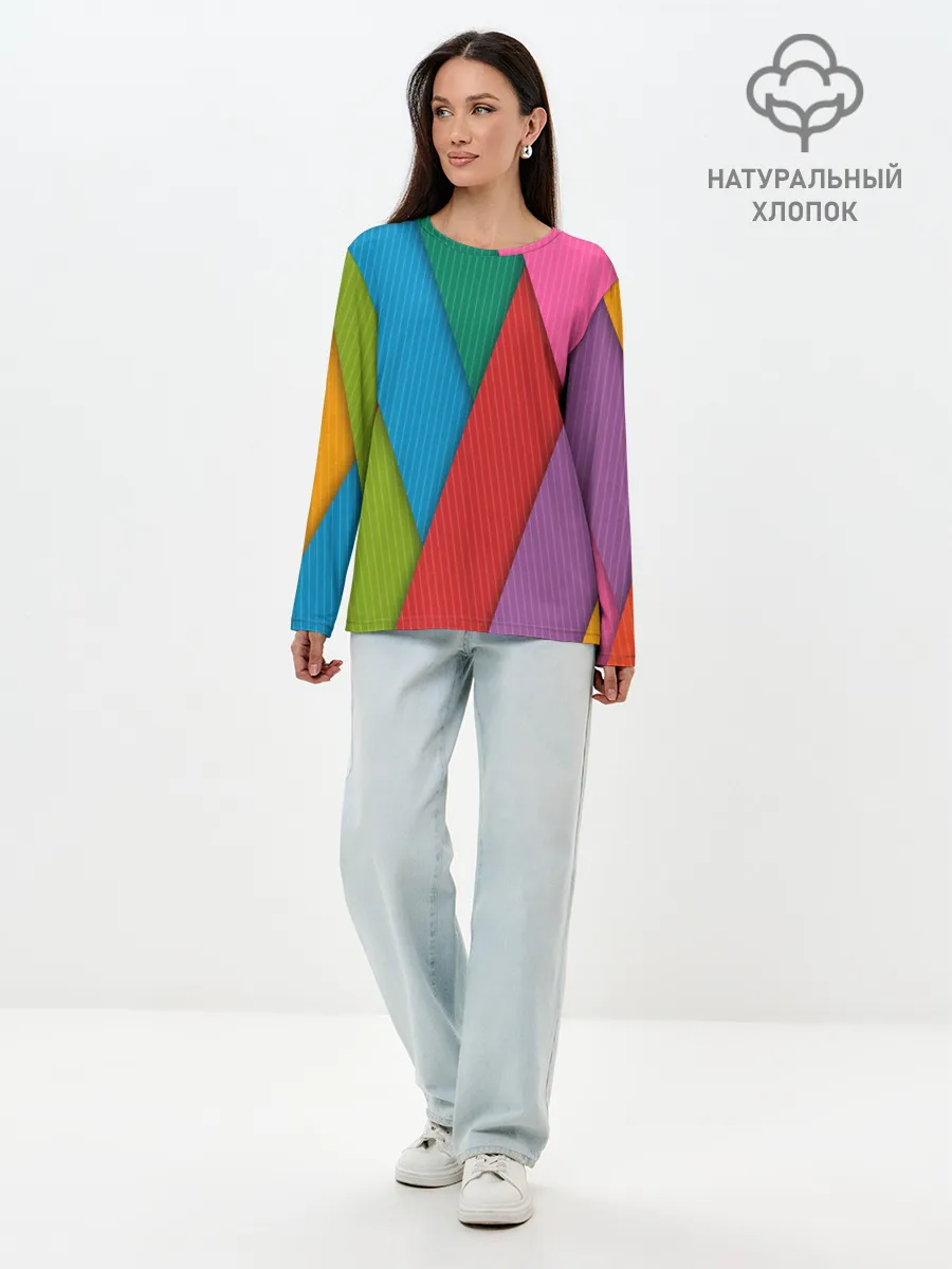 Лонгслив женский. Хлопок / Разноцветный узор