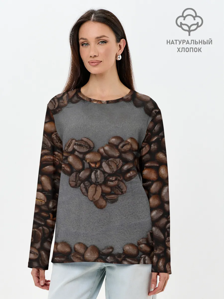 Лонгслив женский. Хлопок / Люблю кофе