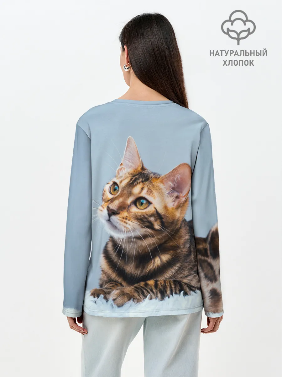 Лонгслив женский. Хлопок / Бенгальский кот