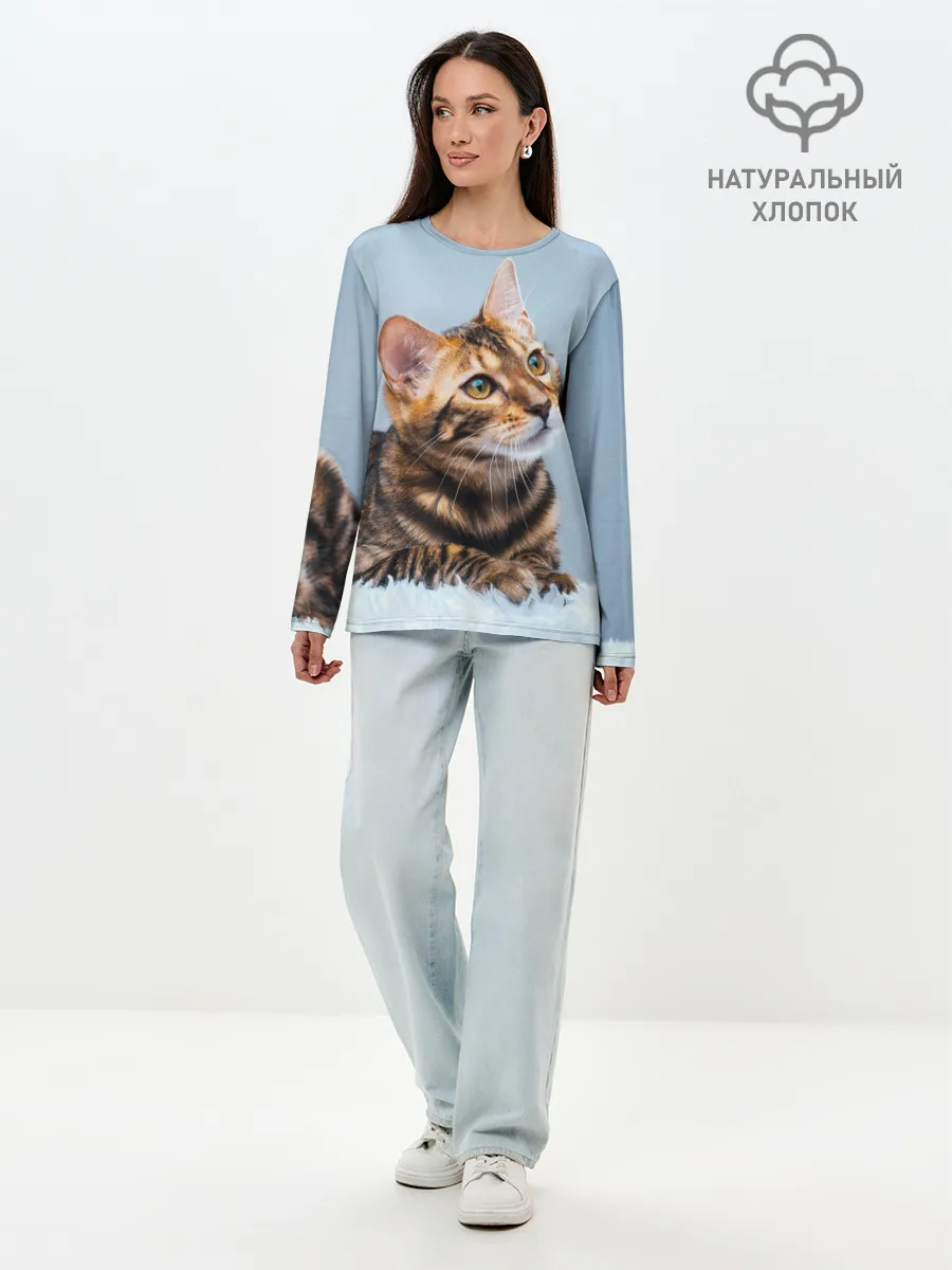 Лонгслив женский. Хлопок / Бенгальский кот