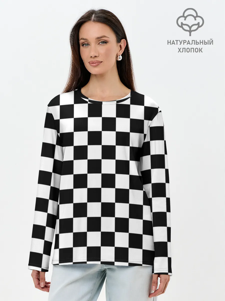 Лонгслив женский. Хлопок / Шахматка