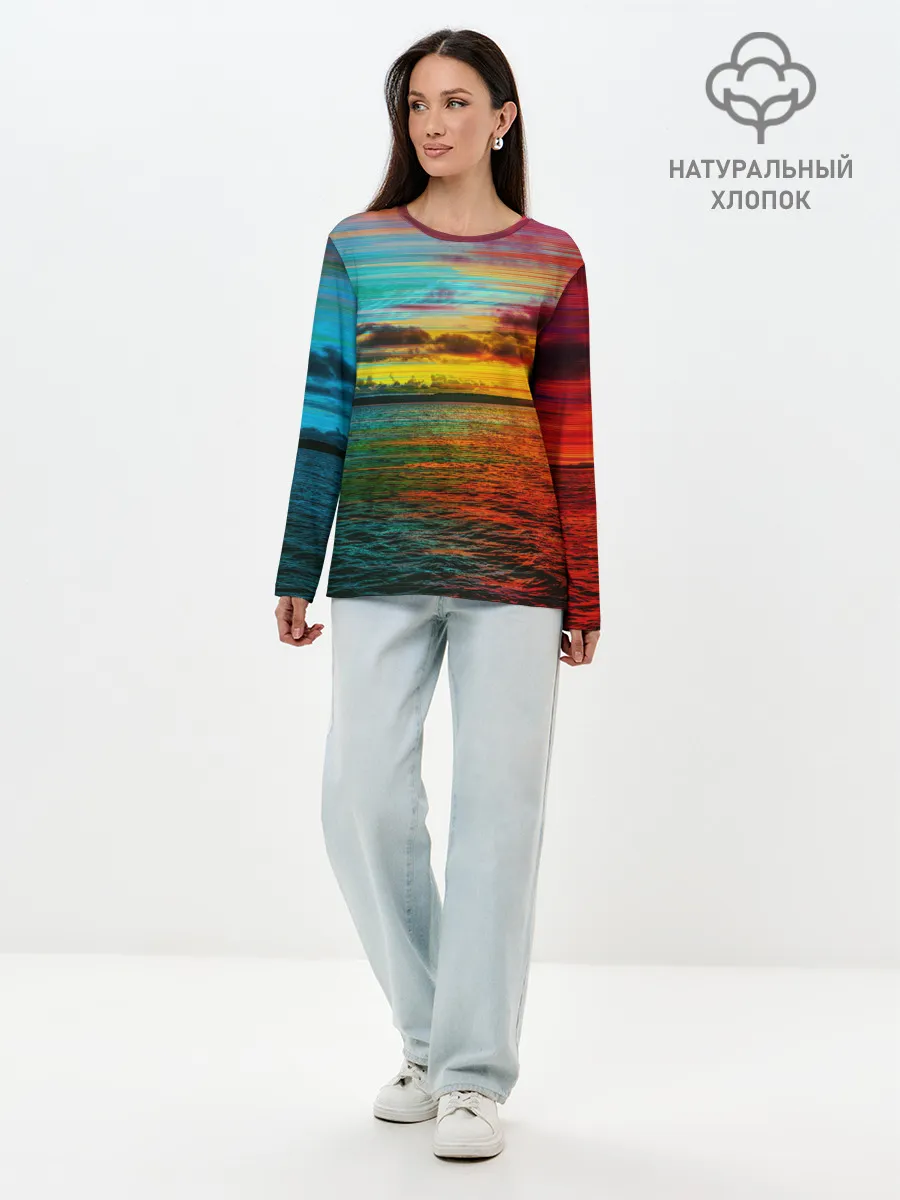 Лонгслив женский. Хлопок / Glitch Sunset