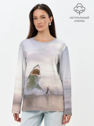 Лонгслив женский. Хлопок / Мегалодон