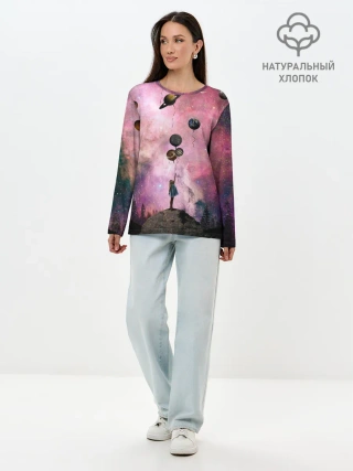 Лонгслив женский. Хлопок / Девочка и космос