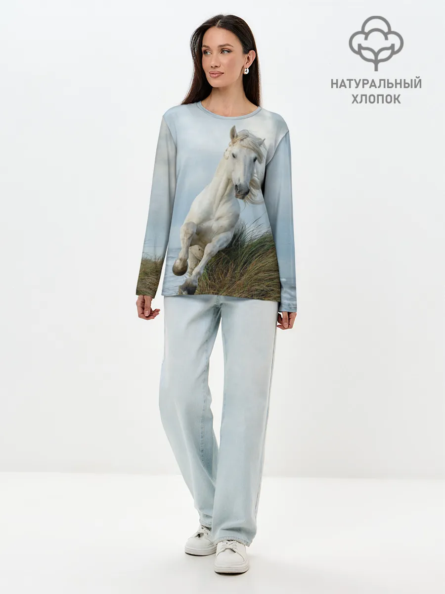 Лонгслив женский. Хлопок / Лошадь