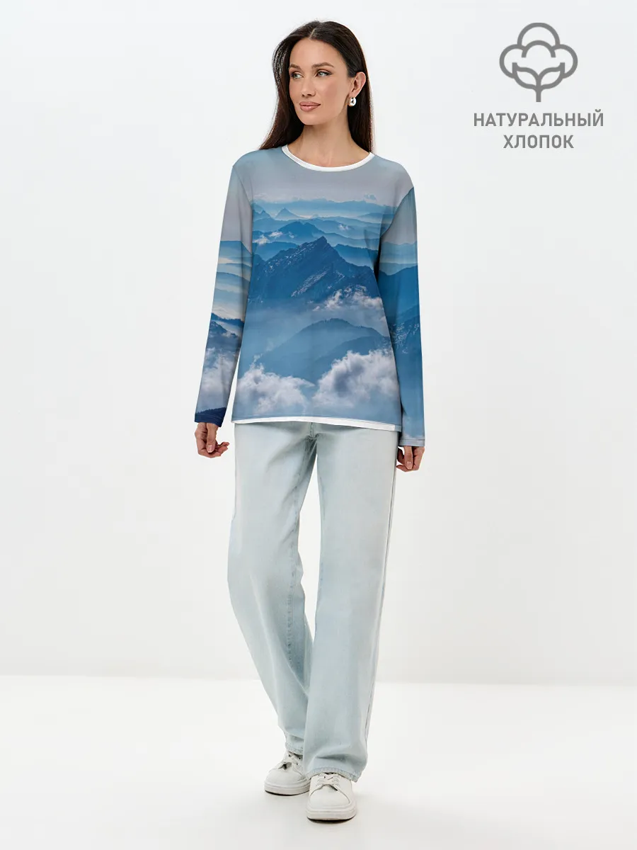 Лонгслив женский. Хлопок / Горы