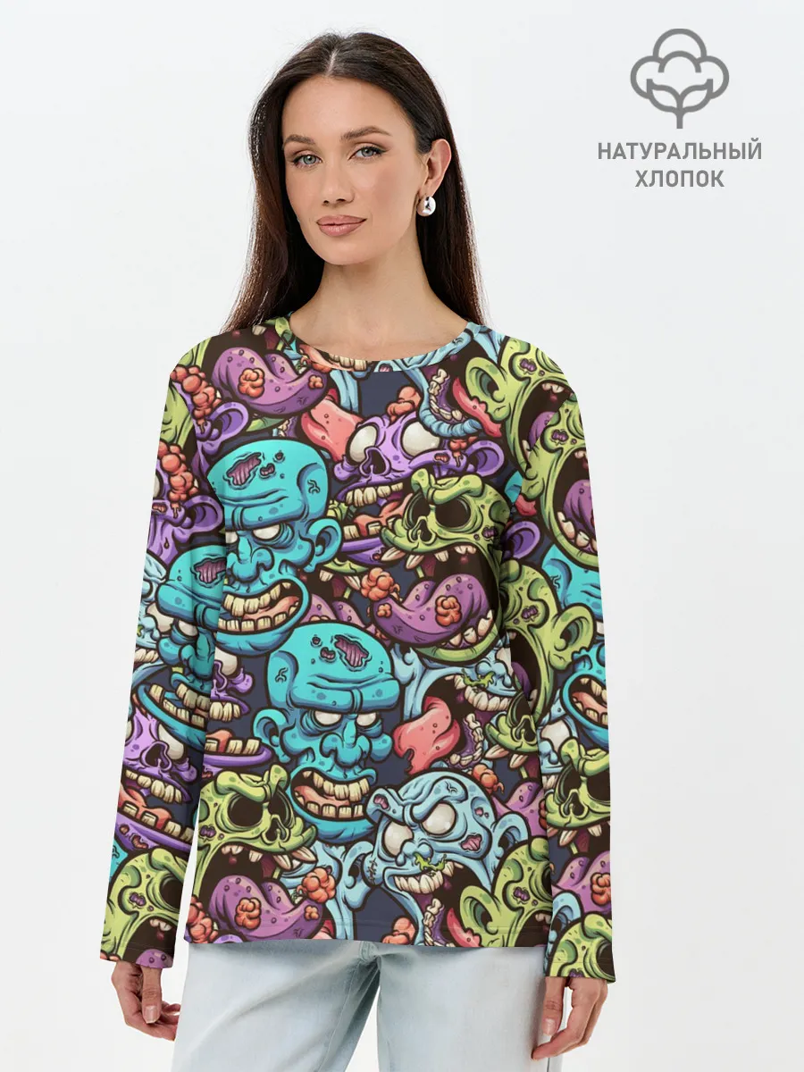 Лонгслив женский. Хлопок / Зомби Паттерн