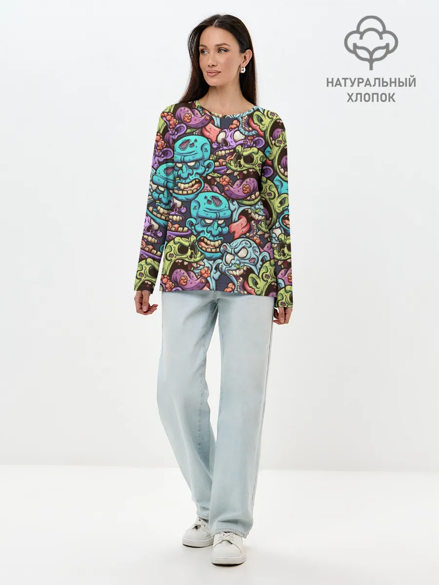 Лонгслив женский. Хлопок / Зомби Паттерн