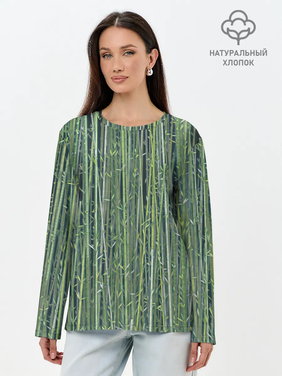 Лонгслив женский. Хлопок / Зеленый бамбук