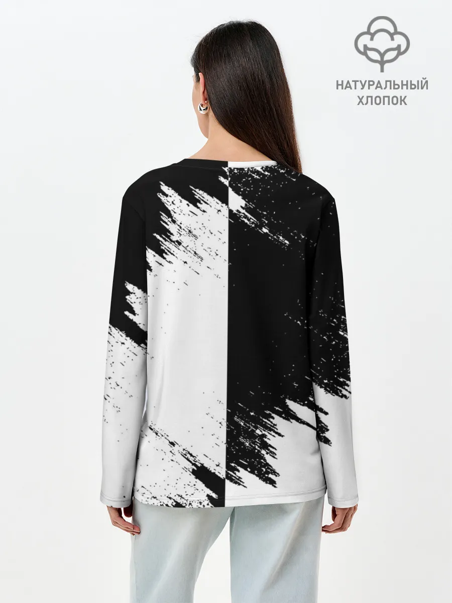 Лонгслив женский. Хлопок / Черный Клевер инверсированный фон