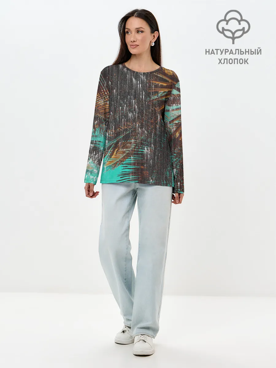 Лонгслив женский. Хлопок / Palm glitch art