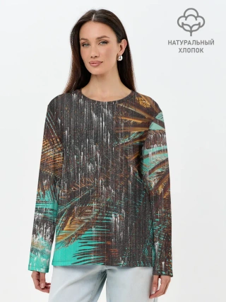 Лонгслив женский. Хлопок / Palm glitch art