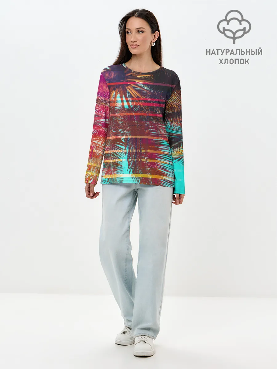 Лонгслив женский. Хлопок / Palm glitch art