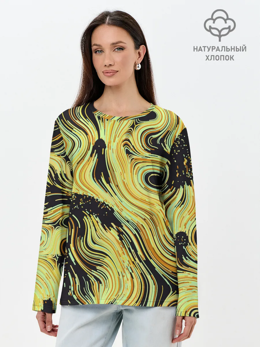 Лонгслив женский. Хлопок / Желтые линии