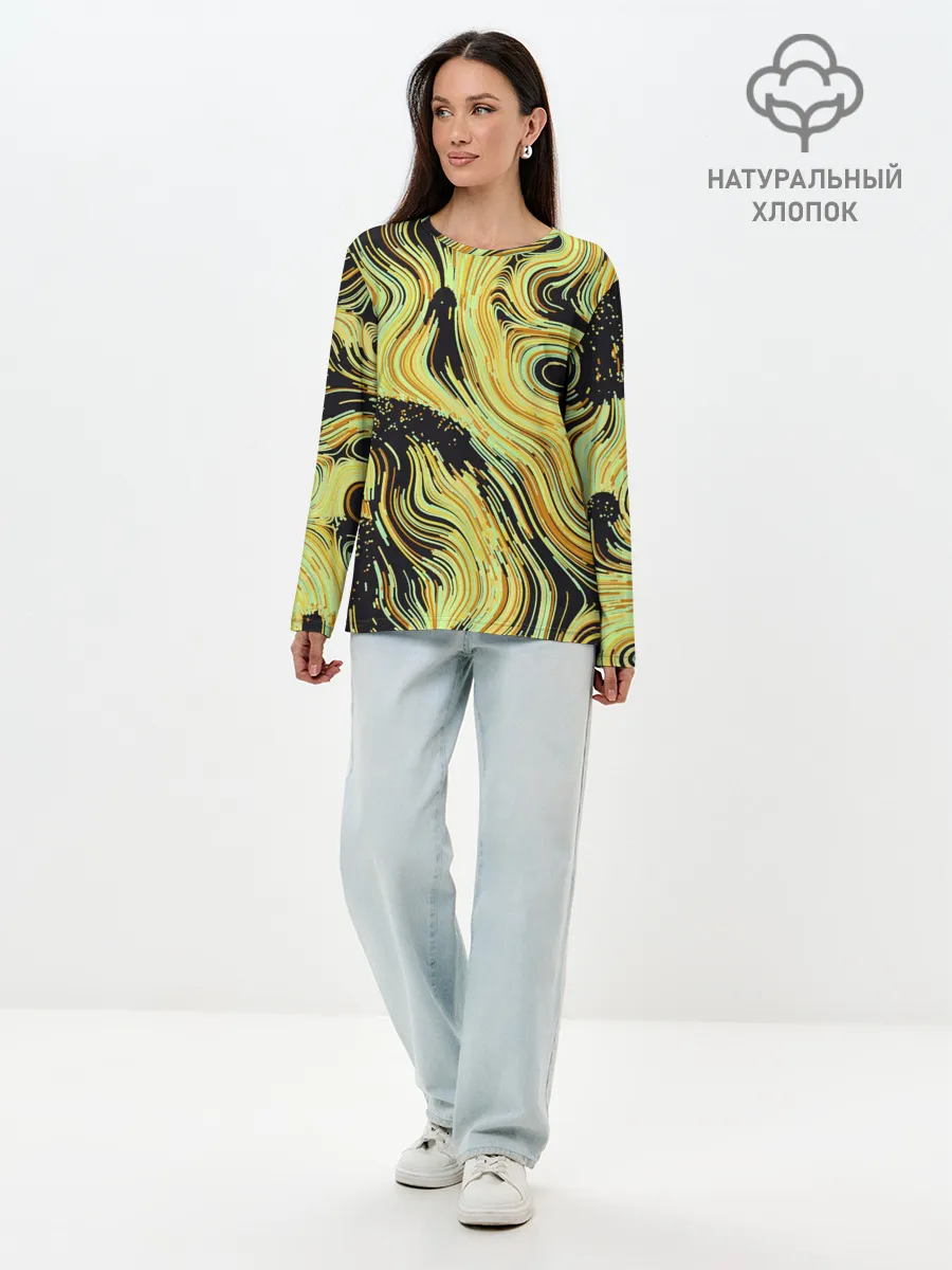 Лонгслив женский. Хлопок / Желтые линии