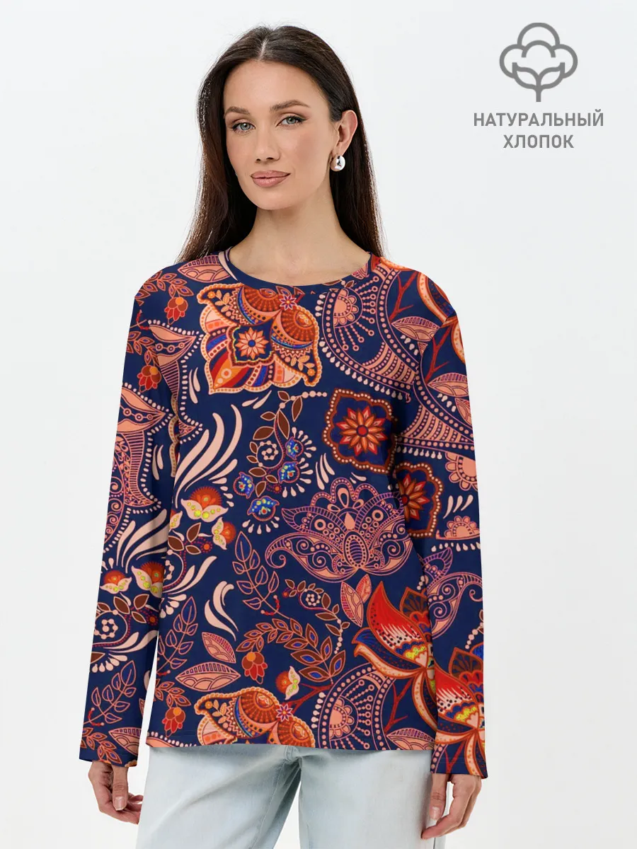 Лонгслив женский. Хлопок / Ornament-$