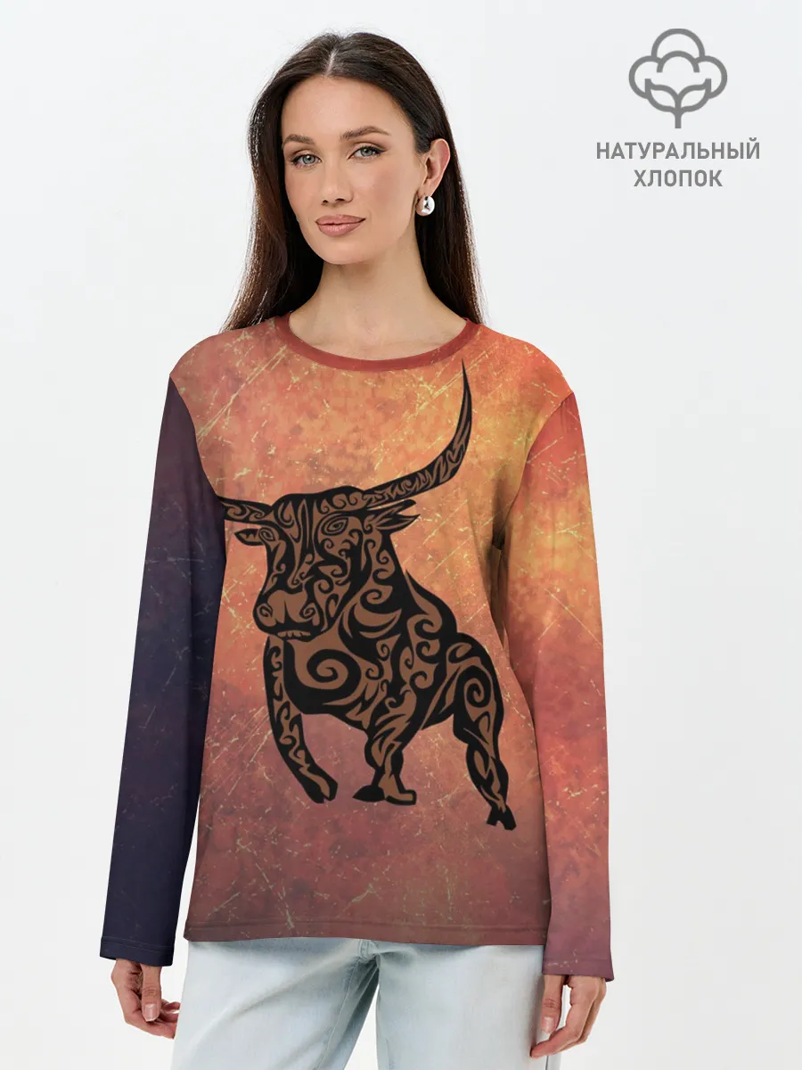 Лонгслив женский. Хлопок / Символ года 2021 Бык