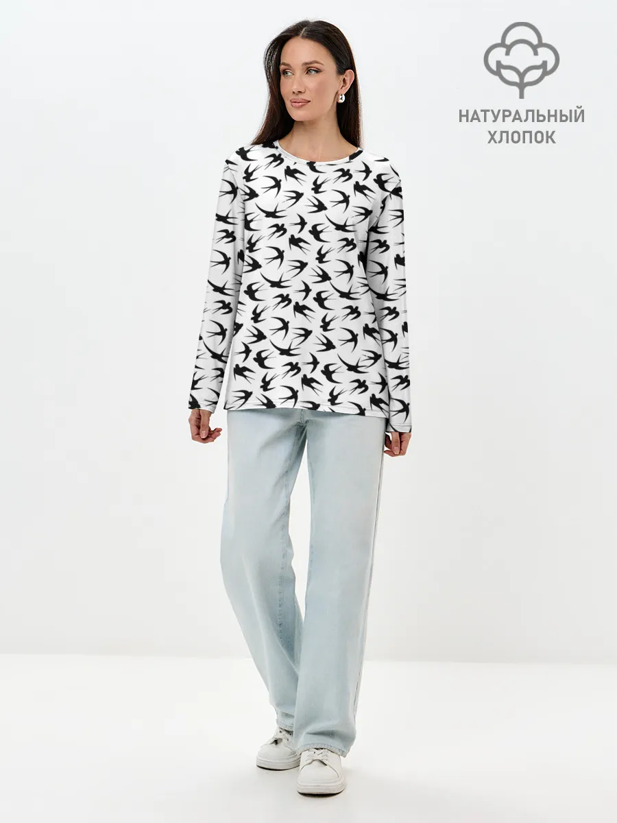 Лонгслив женский. Хлопок / Ласточки