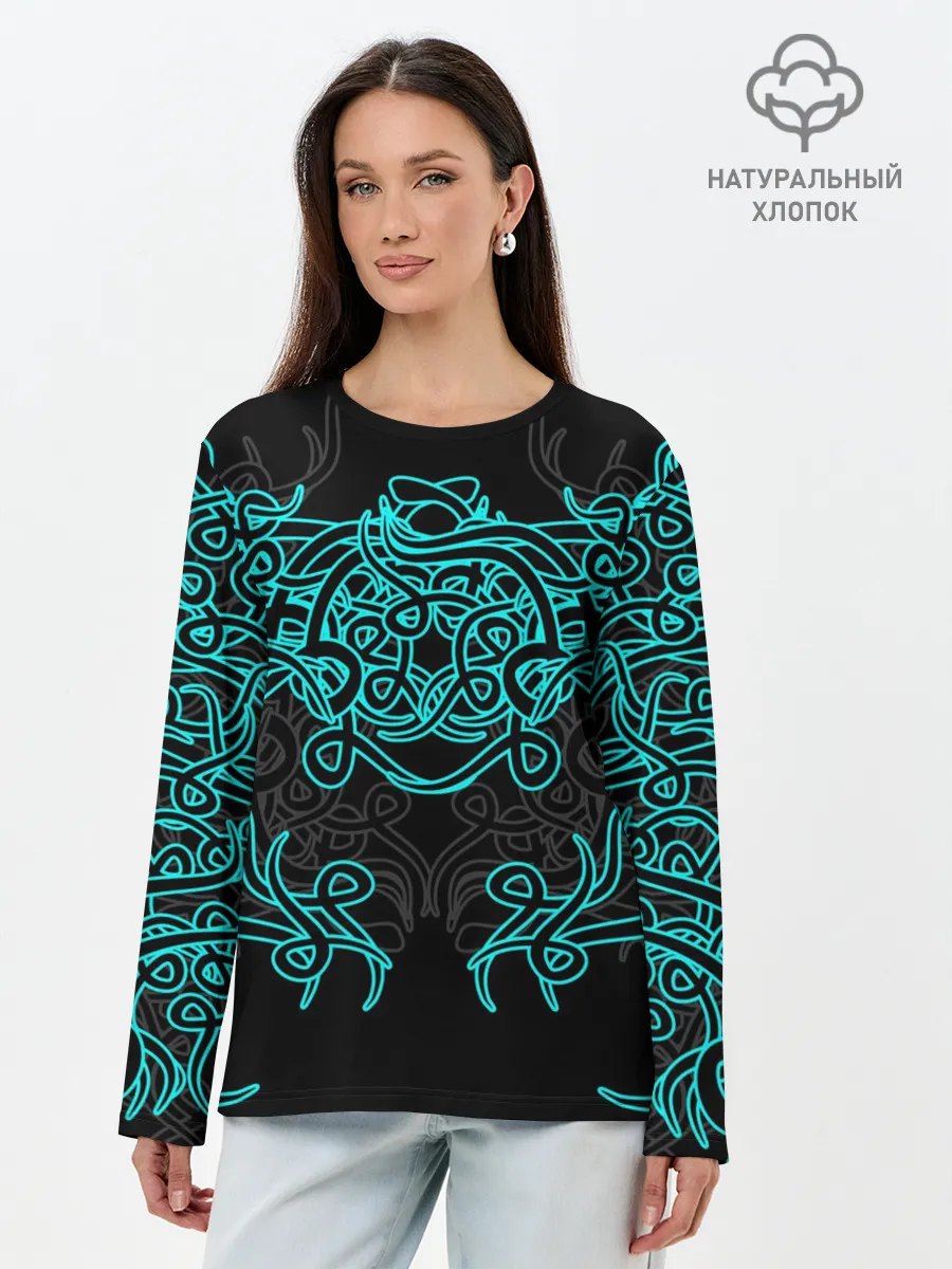 Лонгслив женский. Хлопок / Узоры магия