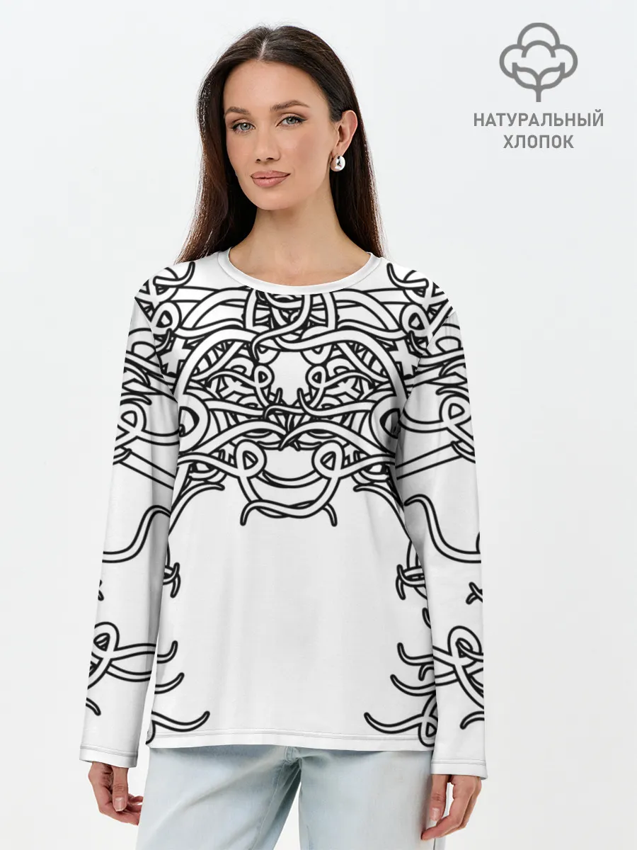 Лонгслив женский. Хлопок / Фэнтези мотылёк