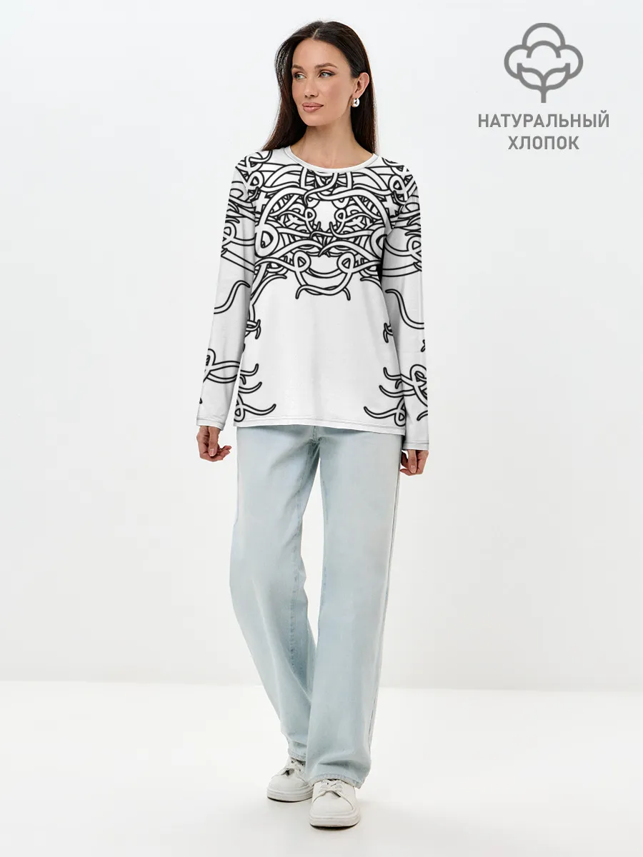 Лонгслив женский. Хлопок / Фэнтези мотылёк