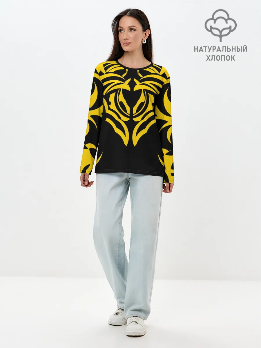 Лонгслив женский. Хлопок / Узор жёлтый