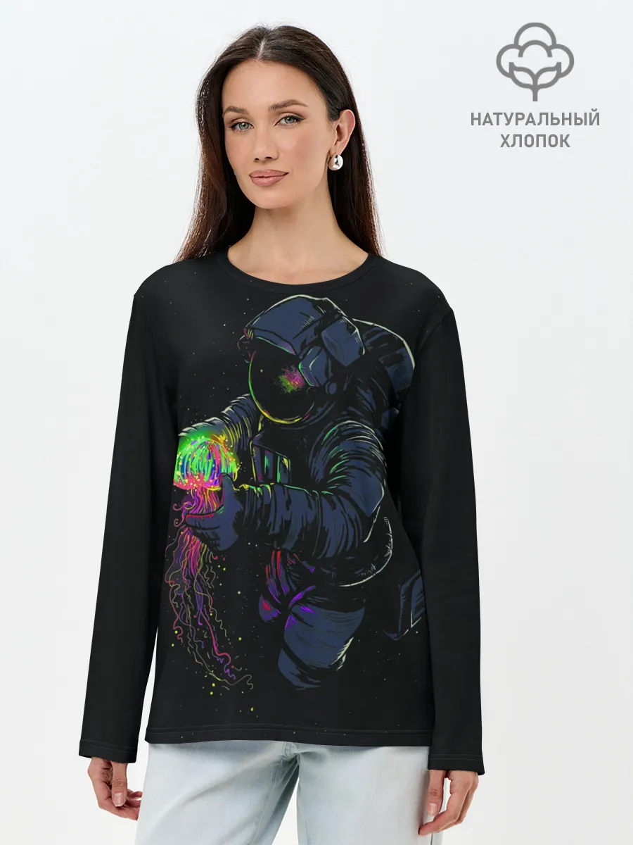 Лонгслив женский. Хлопок / Медуза и космонавт