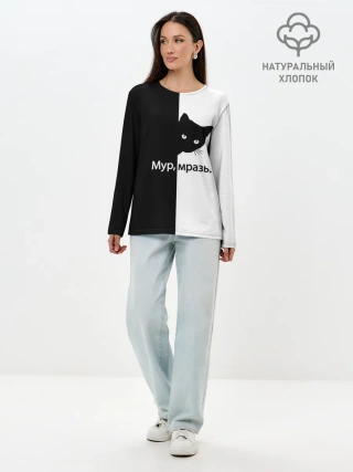 Лонгслив женский. Хлопок / Черный кот