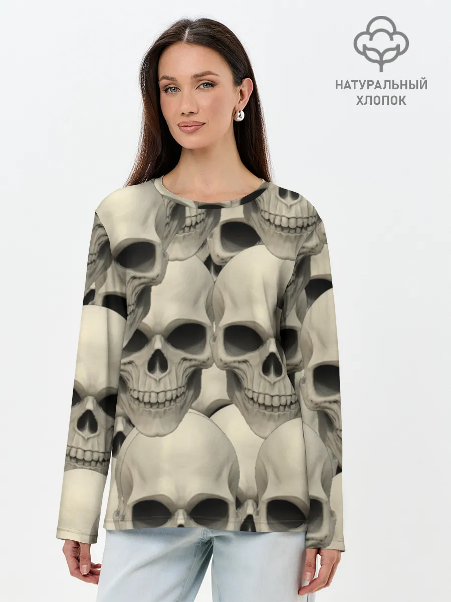 Лонгслив женский. Хлопок / Черепа
