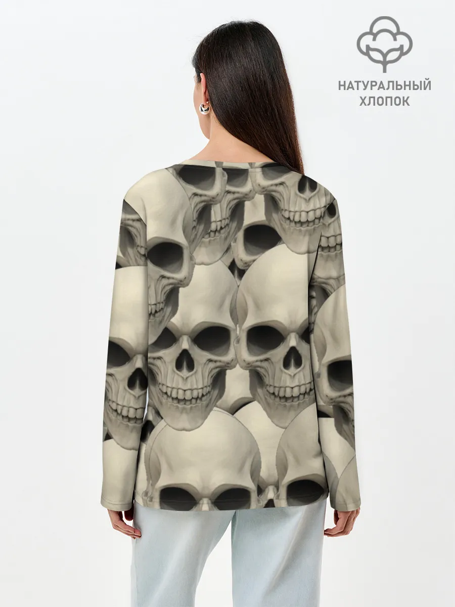 Лонгслив женский. Хлопок / Черепа
