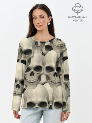 Лонгслив женский. Хлопок / Черепа