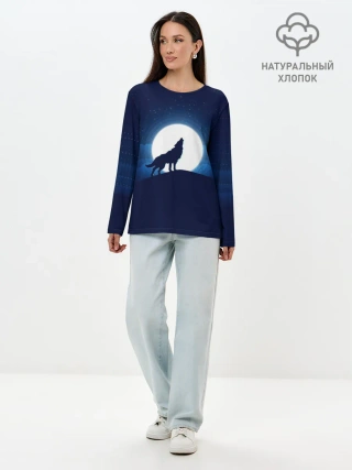 Лонгслив женский. Хлопок / Воющий на луну