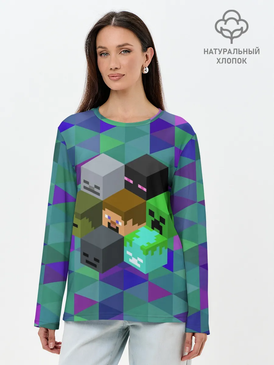 Лонгслив женский. Хлопок / Minecraft
