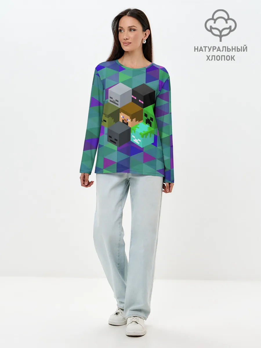 Лонгслив женский. Хлопок / Minecraft