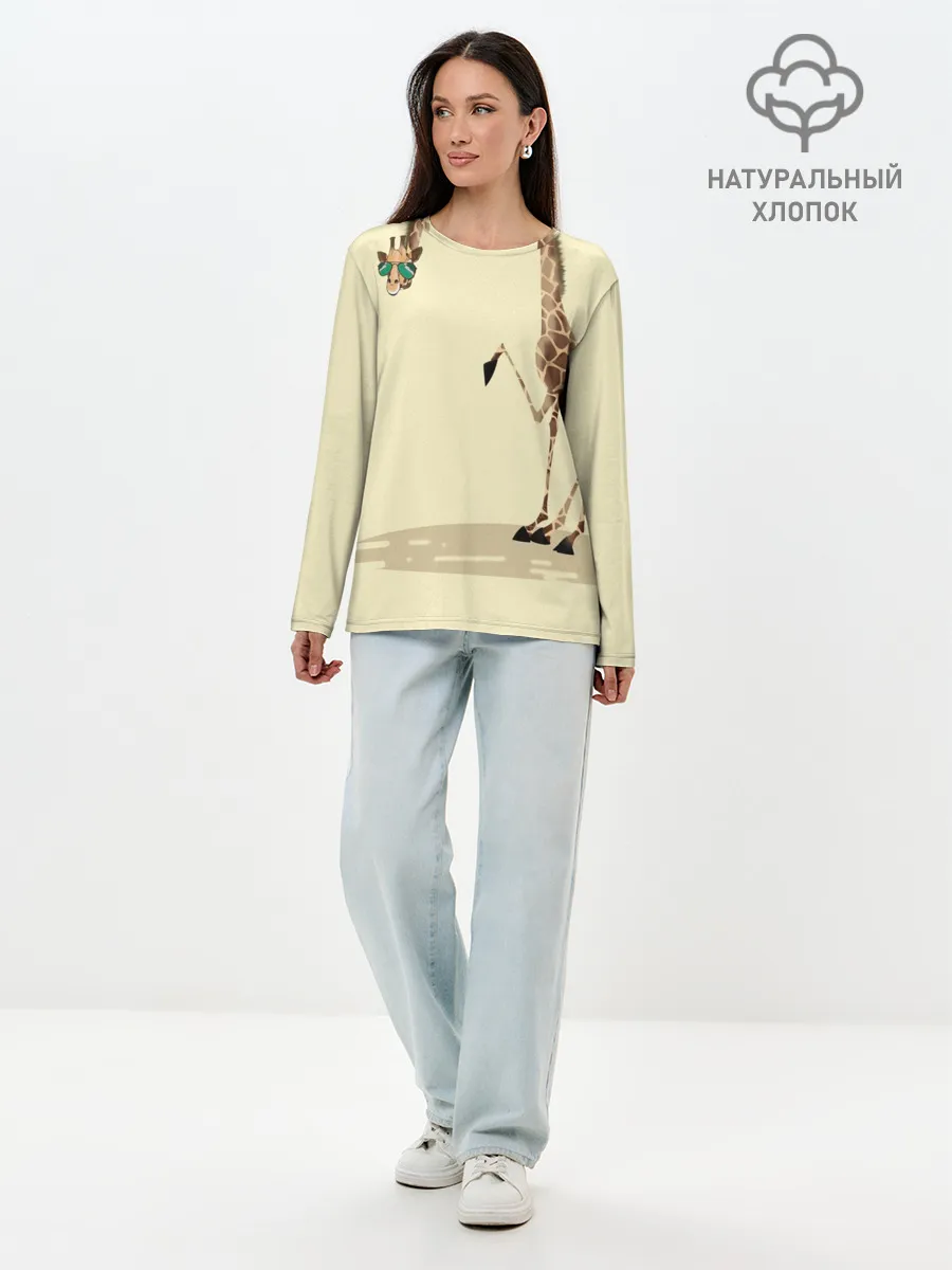 Лонгслив женский. Хлопок / жираф на шее