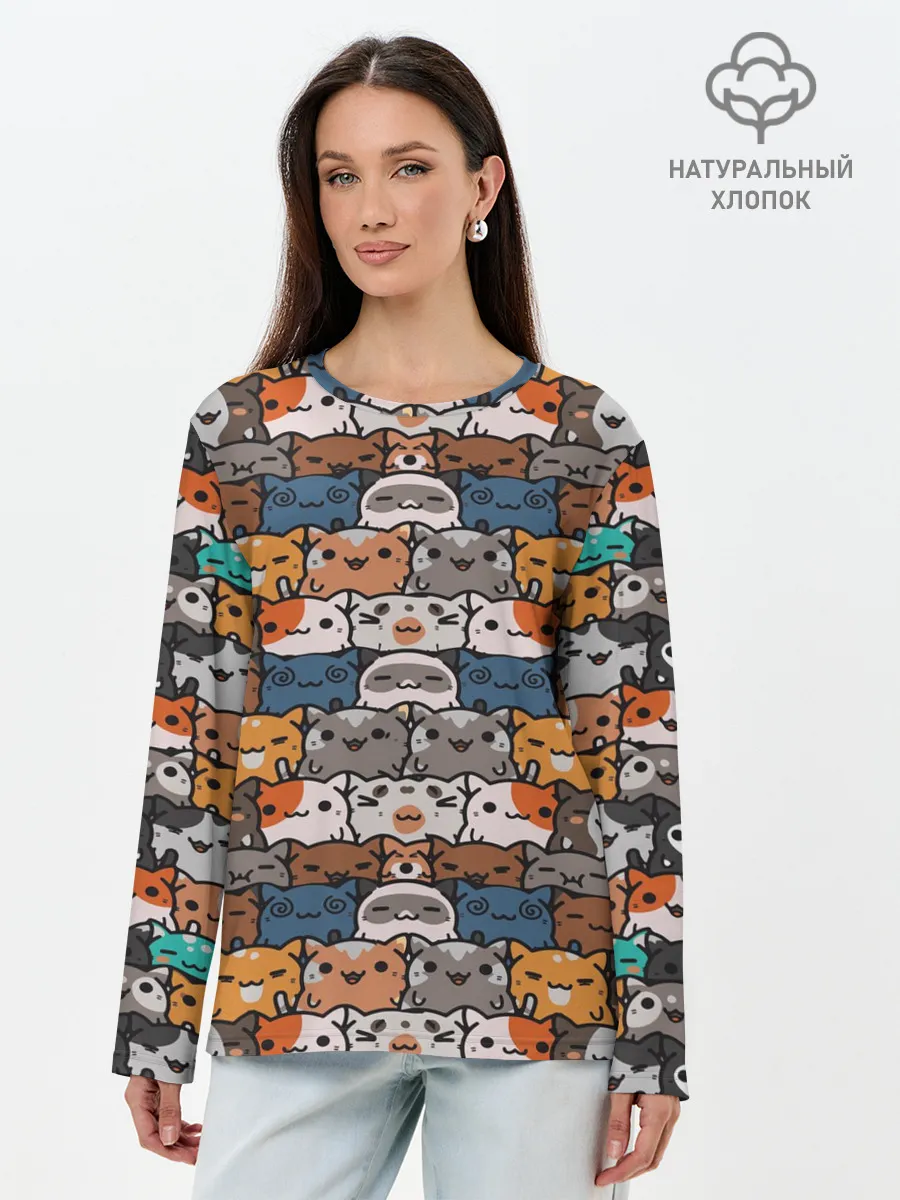 Лонгслив женский. Хлопок / Котейки