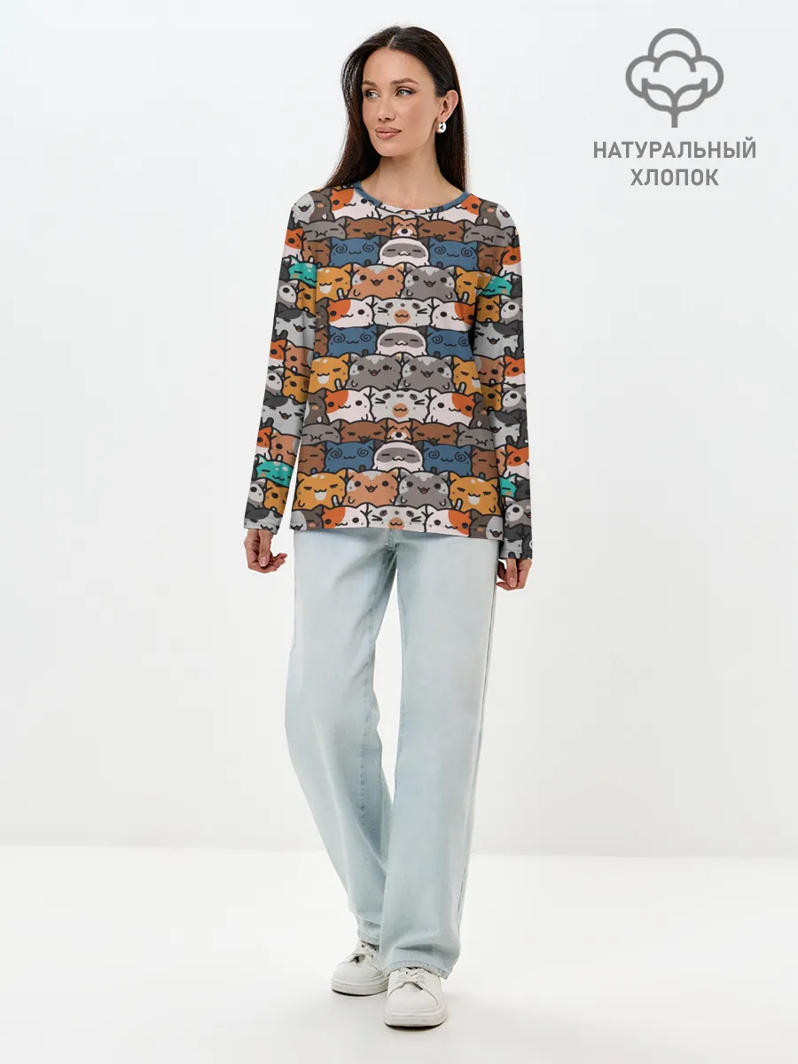 Лонгслив женский. Хлопок / Котейки